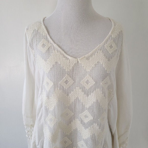 Anthropologie Lilka Crochet Fringe Hem Poncho White Lace Boho Women XS - Picture 6 of 11